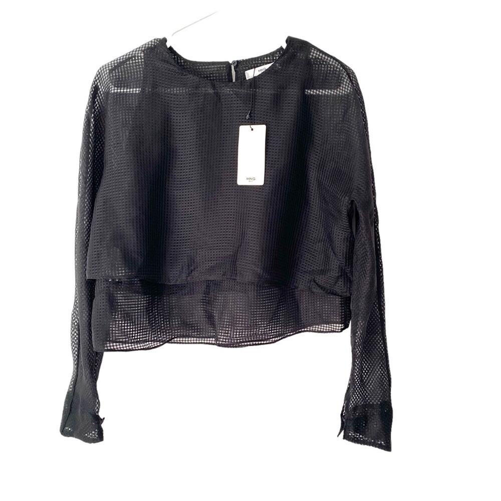 MNG Mango Black Sheer Mesh Net Layered Blouse NWTS Size large
